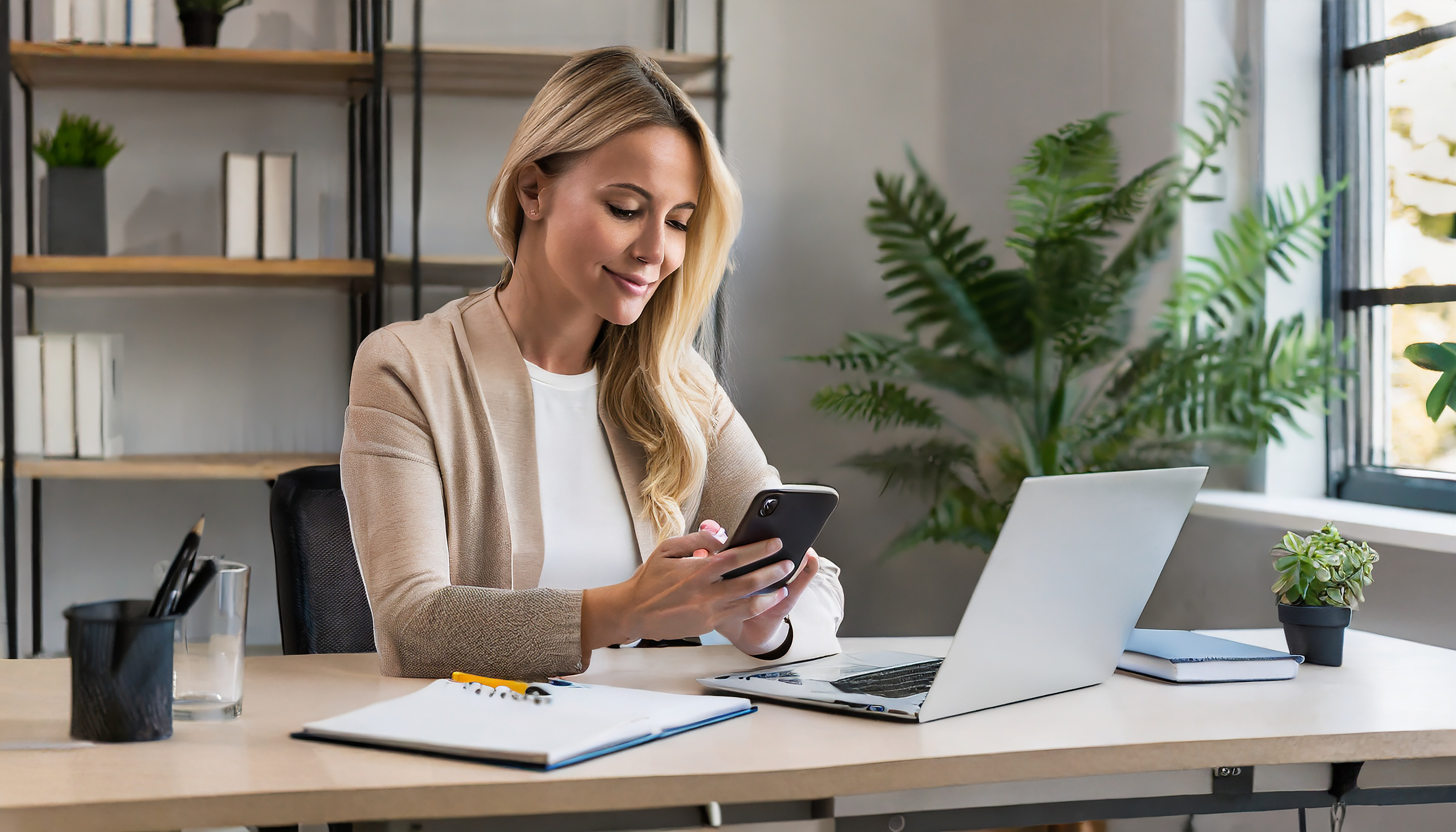 Professional using smartphone and laptop to manage customer messaging workflows